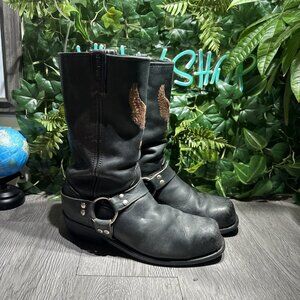 VTG Harley Davidson Motorcycles Embroidered Eagle Harness Leather Boots Sz 9.5 D